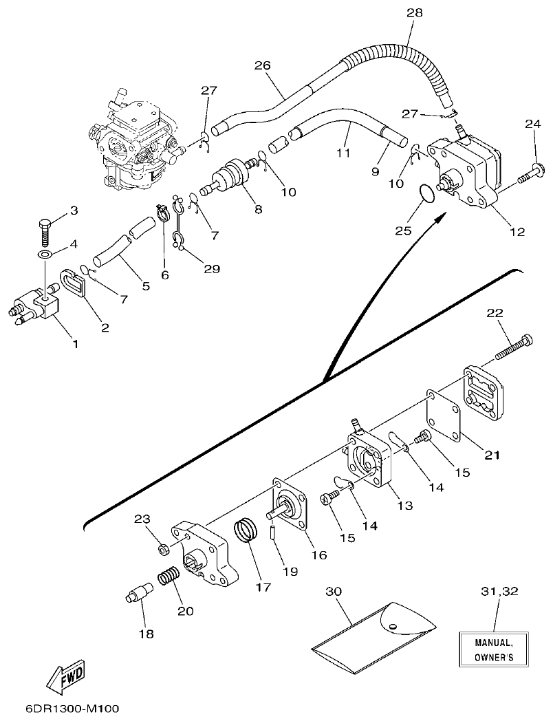 Yamaha 9JMH, 9JE FUEL parts diagram